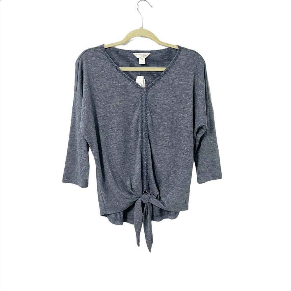 🟢Christopher & Banks Blue3/4 Sleeve Front Tie V Neck  Top Size PS NWT
